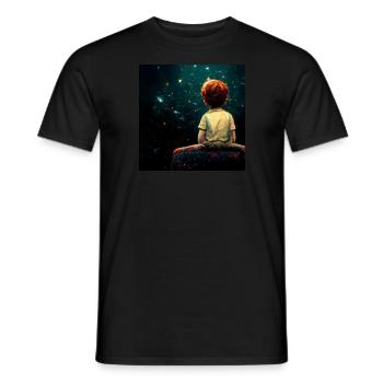 Petit garçon assis au bord de l’univers - T-shirt homme - noir - Devant - AI Model Male 178 light (178cm)