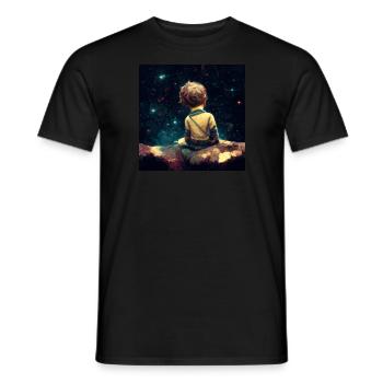 Petit garçon assis au bord de l’univers - T-shirt homme - noir - Devant - AI Model Male 178 light (178cm)