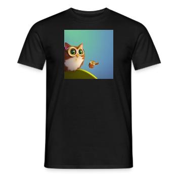 Katze und Eule - Männer T-Shirt - Schwarz - Vorne - AI Model Male 178 light (178cm)