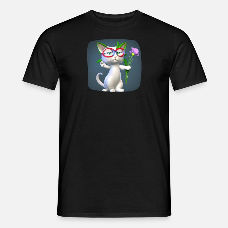 Chat offrant des fleurs - merci - T-shirt homme - noir