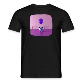 A cat with a mustache holding a balloon - Men's T-Shirt - black - Front - AI Model Male 178 light (178cm)
