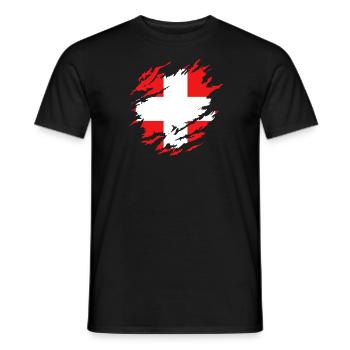 Schweizer Flagge unter Zerrissen - Männer T-Shirt - Schwarz - Vorne - AI Model Male 178 light (178cm)