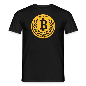 Emblem Bitcoin laurel wreath stars - Men's T-Shirt - black - Front - AI Model Male 178 light (178cm)