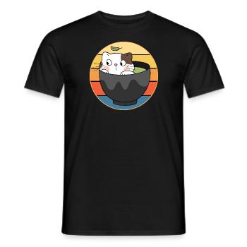 Drôle mignon Kawaii Cat Face Rétro Coucher de soleil - T-shirt homme - noir - Devant - AI Model Male 178 light (178cm)