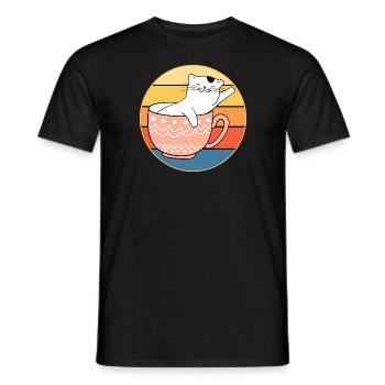 Drôle mignon Kawaii Cat Face Rétro Coucher de soleil - T-shirt homme - noir - Devant - AI Model Male 178 light (178cm)