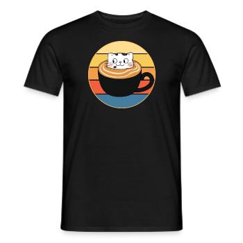 Drôle mignon Kawaii chat visage rétro coucher de soleil - T-shirt homme - noir - Devant - AI Model Male 178 light (178cm)