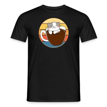Drôle mignon Kawaii Cat Face Rétro Coucher de soleil - T-shirt homme - noir - Devant - AI Model Male 178 light (178cm)