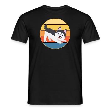 Drôle Kawaii Mignon Husky Dog Vintage Retro Sunset - T-shirt homme - noir - Devant - AI Model Male 178 light (178cm)