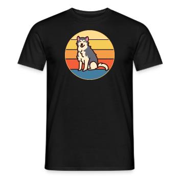 Drôle Kawaii Mignon Husky Dog Vintage Retro Sunset - T-shirt homme - noir - Devant - AI Model Male 178 light (178cm)