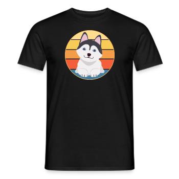 Drôle Kawaii Mignon Husky Dog Vintage Retro Sunset - T-shirt homme - noir - Devant - AI Model Male 178 light (178cm)