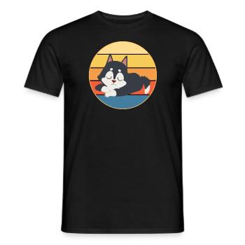 Drôle Kawaii Mignon Husky Dog Vintage Retro Sunset - T-shirt homme - noir - Devant - AI Model Male 178 light (178cm)