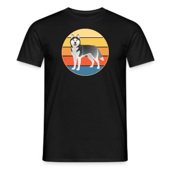 Drôle Kawaii Mignon Husky Dog Vintage Retro Sunset - T-shirt homme - noir - Devant - AI Model Male 178 light (178cm)