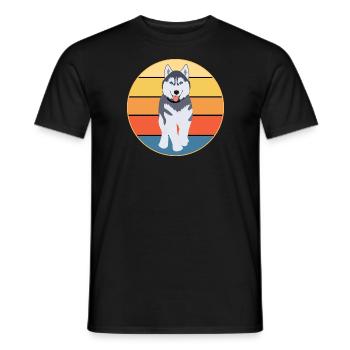 Drôle Kawaii Mignon Husky Dog Vintage Retro Sunset - T-shirt homme - noir - Devant - AI Model Male 178 light (178cm)