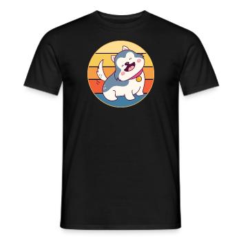 Drôle Kawaii Mignon Husky Dog Vintage Retro Sunset - T-shirt homme - noir - Devant - AI Model Male 178 light (178cm)