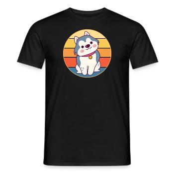 Drôle Kawaii Mignon Husky Dog Vintage Retro Sunset - T-shirt homme - noir - Devant - AI Model Male 178 light (178cm)