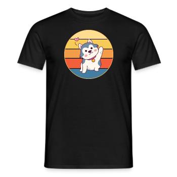 Drôle Kawaii Mignon Husky Dog Vintage Retro Sunset - T-shirt homme - noir - Devant - AI Model Male 178 light (178cm)