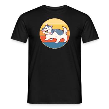 Drôle Kawaii Mignon Husky Dog Vintage Retro Sunset - T-shirt homme - noir - Devant - AI Model Male 178 light (178cm)