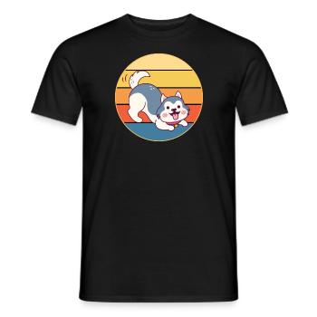 Drôle Kawaii Mignon Husky Dog Vintage Retro Sunset - T-shirt homme - noir - Devant - AI Model Male 178 light (178cm)