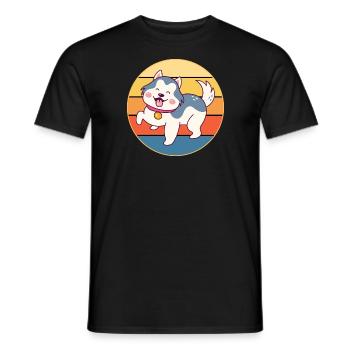 Drôle Kawaii Mignon Husky Dog Vintage Retro Sunset - T-shirt homme - noir - Devant - AI Model Male 178 light (178cm)