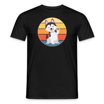 Drôle Kawaii Mignon Husky Dog Vintage Retro Sunset - T-shirt homme - noir - Devant - AI Model Male 178 light (178cm)