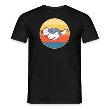 Drôle Kawaii Mignon Husky Dog Vintage Retro Sunset - T-shirt homme - noir - Devant - AI Model Male 178 light (178cm)