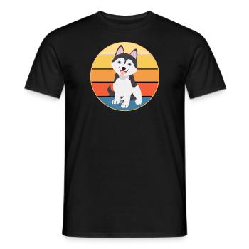 Drôle Kawaii Mignon Husky Dog Vintage Retro Sunset - T-shirt homme - noir - Devant - AI Model Male 178 light (178cm)