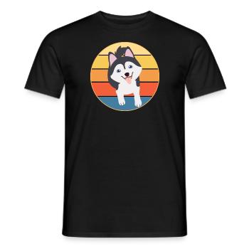 Drôle Kawaii Mignon Husky Dog Vintage Retro Sunset - T-shirt homme - noir - Devant - AI Model Male 178 light (178cm)