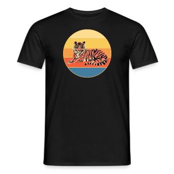 Tiger Big Cat Vintage Retro Sonnenuntergang - Männer T-Shirt - Schwarz - Vorne - AI Model Male 178 light (178cm)