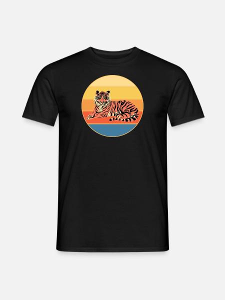 Tiger Big Cat Vintage Retro Sonnenuntergang - Männer T-Shirt - Schwarz