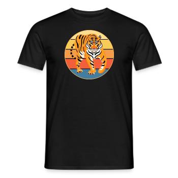 Tiger Big Cat Vintage Retro Sonnenuntergang - Männer T-Shirt - Schwarz - Vorne - AI Model Male 178 light (178cm)
