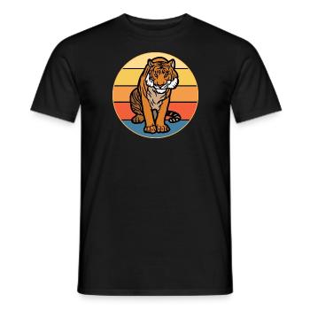 Tiger Big Cat Vintage Retro Sonnenuntergang - Männer T-Shirt - Schwarz - Vorne - AI Model Male 178 light (178cm)