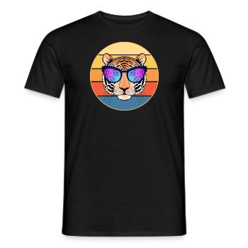 Tiger Big Cat Vintage Retro Sonnenuntergang - Männer T-Shirt - Schwarz - Vorne - AI Model Male 178 light (178cm)
