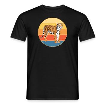 Tiger Big Cat Vintage Retro Sonnenuntergang - Männer T-Shirt - Schwarz - Vorne - AI Model Male 178 light (178cm)
