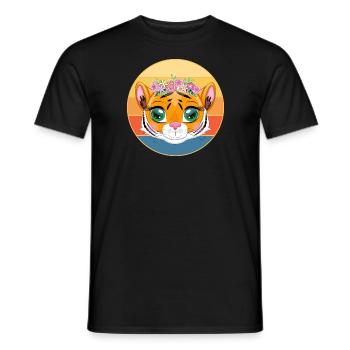 Tiger Big Cat Vintage Retro Sonnenuntergang - Männer T-Shirt - Schwarz - Vorne - AI Model Male 178 light (178cm)