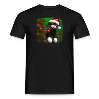 Cat in Santa hat and with bubbles - Men's T-Shirt - black - Front - AI Model Male 178 light (178cm)