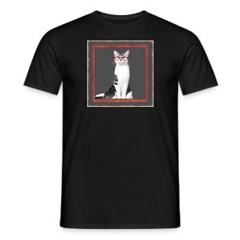 Süße Katze Abigail mit Brille - Männer T-Shirt - Schwarz - Vorne - AI Model Male 178 light (178cm)