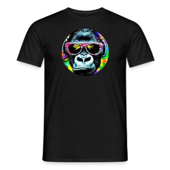 Gorilla mit Kopfhörer und Sonnenbrille - Männer T-Shirt - Schwarz - Vorne - AI Model Male 178 light (178cm)