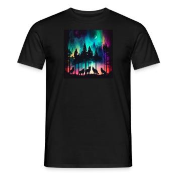 A pack of wolves, howling at the moon, aurora, forest - Men's T-Shirt - black - Front - AI Model Male 178 light (178cm)