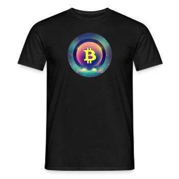 Bitcoin Logo im Synthetische Wave Stil - Männer T-Shirt - Schwarz - Vorne - AI Model Male 178 light (178cm)