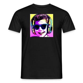 Chłopak w słuchawkach - T-shirt męski - czarny - Przód - AI Model Male 178 light (178cm)