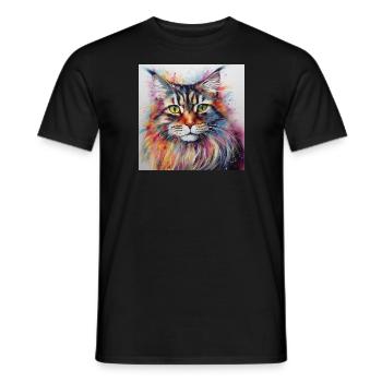Colourful Maine Coon Cat - Men's T-Shirt - black - Front - AI Model Male 178 light (178cm)