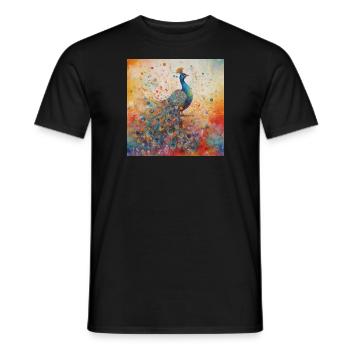 Modern & Colourful Peacock Wall Art by Bodhi - Men's T-Shirt - black - Front - AI Model Male 178 light (178cm)