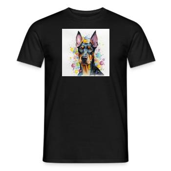 Modern Colorful Dobermann Dog Art by Bodhi - Men's T-Shirt - black - Front - AI Model Male 178 light (178cm)