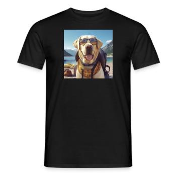 Labrador with sunglasses and backpack on vacation - Men's T-Shirt - black - Front - AI Model Male 178 light (178cm)