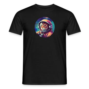 Cosmic Cat Explorer - Men's T-Shirt - black - Front - AI Model Male 178 light (178cm)