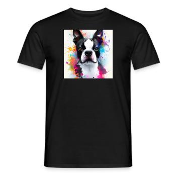 Boston Terrier Splash Art Portrait - Men's T-Shirt - black - Front - AI Model Male 178 light (178cm)