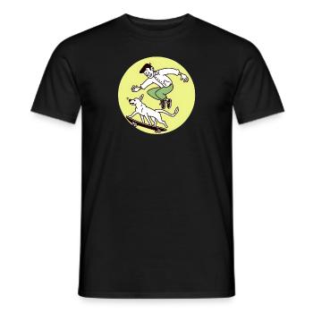 Skateboarder & verspielter Hund - Männer T-Shirt - Schwarz - Vorne - AI Model Male 178 light (178cm)