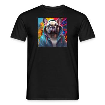 French Bulldog in a Hoodie Graffiti Artist - Men's T-Shirt - black - Front - AI Model Male 178 light (178cm)