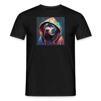 Staffordshire Bull Terrier in a Hoodie - Men's T-Shirt - black - Front - AI Model Male 178 light (178cm)