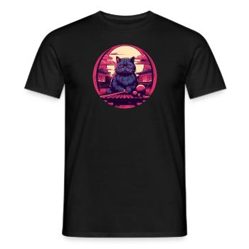 Synthwave japan Cat - Männer T-Shirt - Schwarz - Vorne - AI Model Male 178 light (178cm)